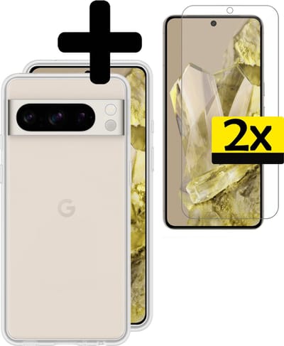 Hoesje - Met 2x Screenprotector - Geschikt voor Google Pixel 8 Pro - Sterk & Shockproof - Back Cover - Siliconen Case - Telefoon Hoes - Telefoonhoesjes - Transparant