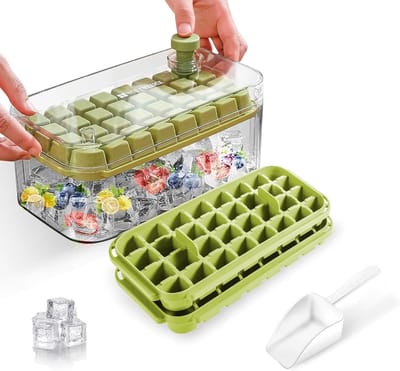 IJsblokjesvorm met Deksel en Houder, Perfect voor Koelen van Water, Cocktails en Whisky, Inclusief IJsverzamelpoeder (Groen)