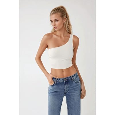 Asymmetrische Kraag Aansluitend Crop Top