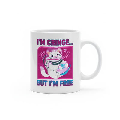 I’m Cringe maar Ik Ben Vrij Mok – Grappige Kat Meme Tekst | Keramische Koffiemok 330 ml