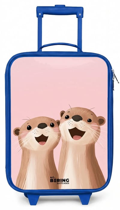 NoBoringSuitcases.com® - Kinderkoffer blauw - Kindertrolley jongen - Otters - Lachen - Roze - Illustratie - Koffer kind lichtgewicht - Reiskoffer trolley voor kinderen - Koffertje met lichtgevende wieltjes - Rolkoffer