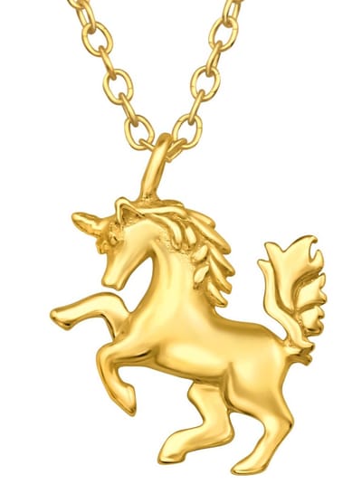 Joy|S - Zilveren eenhoorn paard hanger met ketting - 45 cm - gold plated - voor kinderen - goudkleur