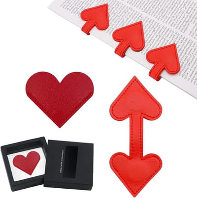 Set van 2 Rode Leren Boekenleggers met Hart en Magneet in Cadeauverpakking | Perfect voor Boekenliefhebbers, Romantische Geschenken en Valentijnsdag Decoratie