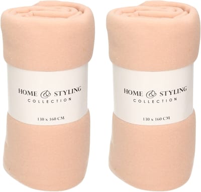 H&S Collection Fleece dekentje - 2x - polyester stof - lichtroze - 130 x 160 cm