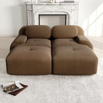 Wishdor - Modulaire Hoekbank - Frameloos En Antislip - Ergonomische Armleuningen - Ribstof - Bruin