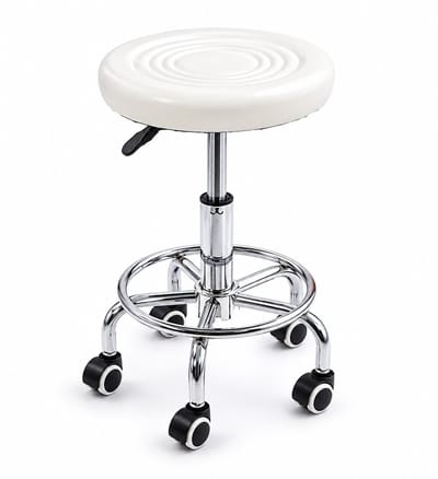 Sello! salonkruk – pneumatisch verstelbaar 45 tot 57cm - 360° draaibare zitting – pvc-leer – vijf rollende wielen – wit