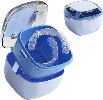 2 stuks Invisible Braces Storage Case, Braces Case with Filter, Portable Denture Case with Lid, Denture Storage and Cleaning, Blue