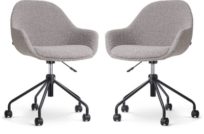 Nolon Nout-Mae Bureaustoelen Set van 2 Bouclé Taupe - Stof - Verstelbaar - Wieltjes - Zwart Onderstel - Design - Comfortabel