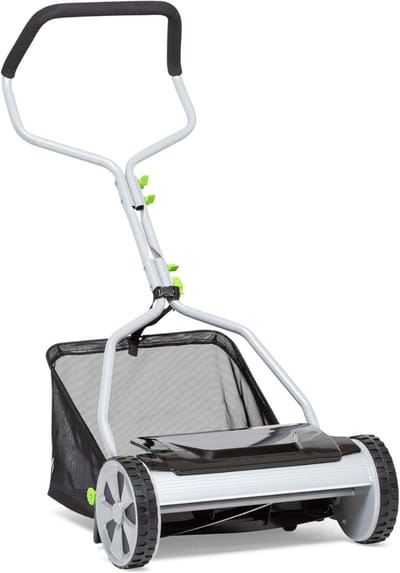 Aurixi® Grasmaaier Handmatig – Grastrimmer Met 20 Liter Opvangbak - Handmaaier 40 Cm Breed - Kooimesmaaier Met 4 Posities - Grijs - 53cm x 43cm x 26cm