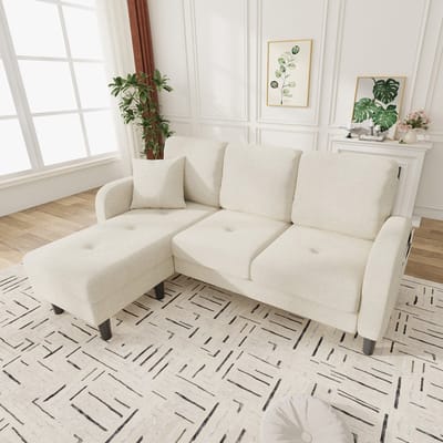 DESMIU Hoekbank 166 X 118 X 77 Cm - Modulaire Chaiselongue Links Of Rechts - 3-Zits Voor Woonkamer Appartement En Kantoor - Katoen Linnen Lichtbeige