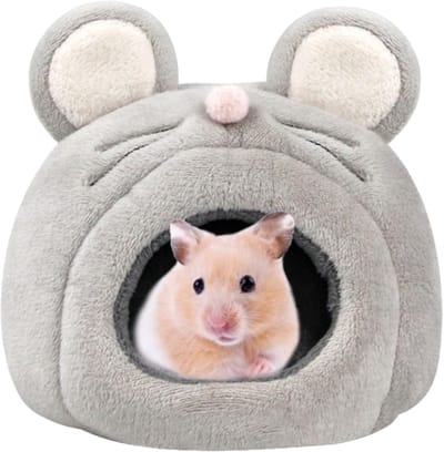 Daity Hamsterholbed Winterwarm schuilplaats voor kleine dieren met verwijderbaar kussen - antislip kooiaccessoire - geschikt voor dwerghamsters - ratten - egels - suikereekhoorns en eekhoorns (grijze ganzen).