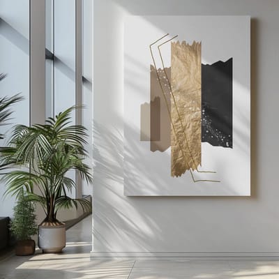 Canvas Schilderij - Abstract - Zwart - Goud - Wanddecoratie - 60x40x2 cm