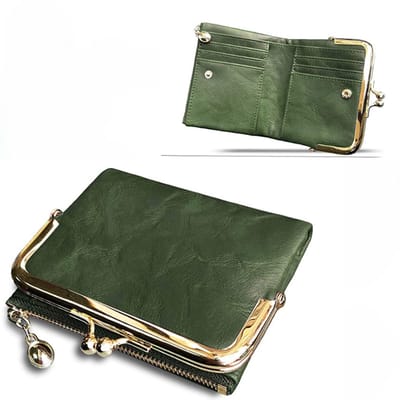 Dames Portemonnee – Knipportemonnee - Veel pasjesvakken - Dames knip beurs - Portefeuille dames – Groen - LOUZIR