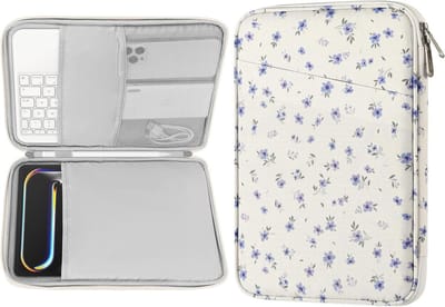 Tablet Sleeve voor 9-11 Inch Tablets, Geschikt voor iPad Air, Pro en Galaxy Tab, Beschermende Tas met Pocket in Muntgroen Bloemdesign