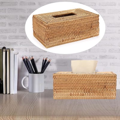 Dailygoods- Tissuehouder Geweven Rotan - Rechthoekige Tissuehouder - Servetdispenser - Decoratieve Tissuehouder - Huishoudelijke Organizer - Afmetingen 25x15x10 cm - Servetdoos