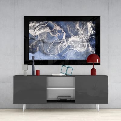 Glasschilderij - Abstract - Blauw - Wanddecoratie - 110x70x0,4 cm