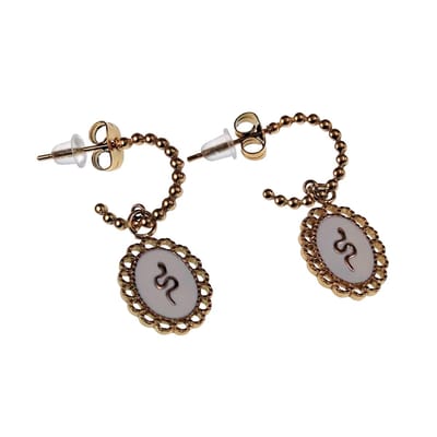 Dottilove Oorbellen Dames - RVS Gold Plated - Open Oorringen met Witte Hanger