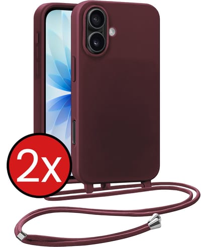 Hoesje Geschikt voor iPhone 17 Hoesje Siliconen Case Met Koord - Hoes Geschikt voor iPhone 17 Hoesje Backcover Met Telefoonkoord - Aubergine - 2 PACK