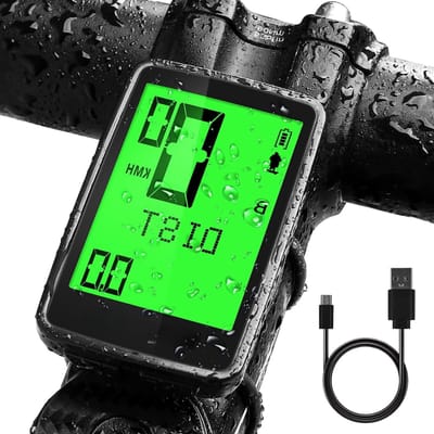 RUX® Kilometerteller Fiets - Fietscomputer Draadloos Waterdicht - Snelheidsmeter Fiets In 5 Talen - Kilometerteller Fiets Draadloos Met LCD Scherm – Multifunctionele Fietscomputers Gps – USB Oplaadbaar - Zwart - 19cm x 11cm x 5cm
