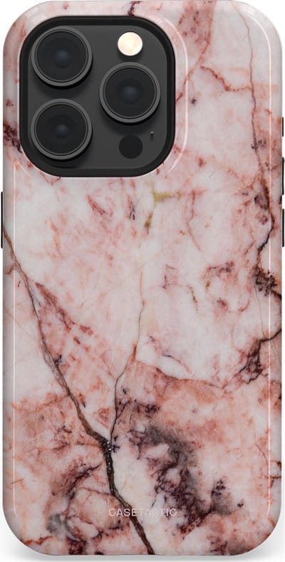 Casetastic hoesje geschikt voor Apple iPhone 15 Pro - MagSafe - Dubbellaagse bescherming - Koraalrif Marmer - Fashion Case - Lichtroze Perzik