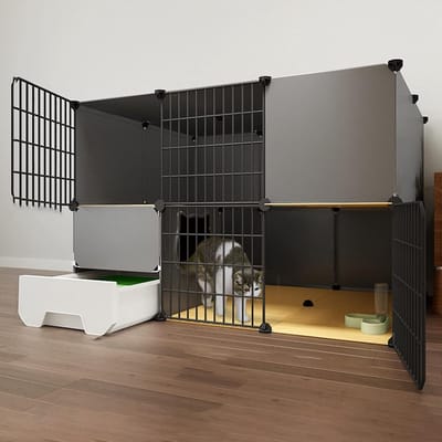 Dierenkooi - Huisdierverblijf Kat - Veilig Spelen - Opvouwbaar Ontwerp - 111 x 95 x 75 cm - Zwart