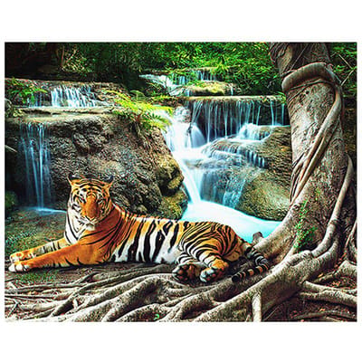 Broderie Peinture Diamant Tigre Paysage Point de Croix Strass Ronds Complets Noël 20X30CM