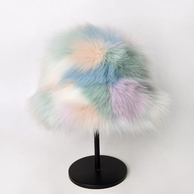 Chapeau seau en fausse fourrure fluffy pour femme, en fourrure de lapin, chaud, épais, en peluche, chapeau d'hiver pour dame, mode de luxe, chapeau Panama de pêcheur pour fête One Size gray