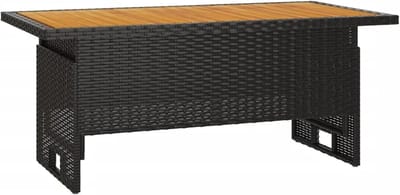 Tuintafel Verstelbaar - Balkon Terras Tafel - Buiten Eten - Massief Hout Blad - 100x50x43/63cm - Zwart