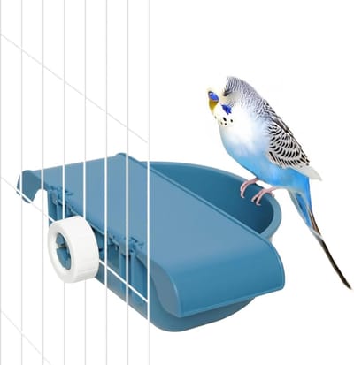 Hangende Vogelbad voor Kooi, Ideaal voor Papegaaien, Parkieten en Cockatiels - Blauw, 17.9 x 12.3 cm