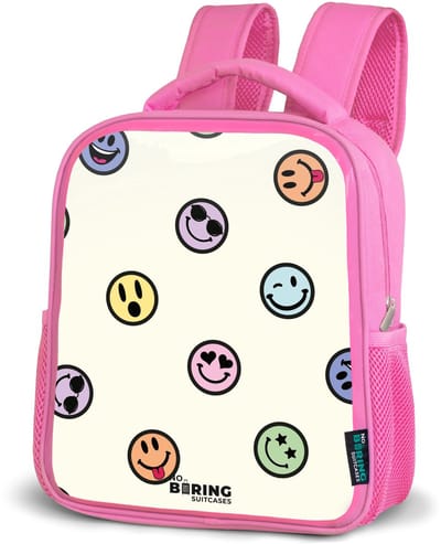 NoBoringSuitcases.com® - Rugzak roze - Schooltas meisjes - Speelse smiley-mix - Kinder rugtas meisje - Boekentas kind - Kinderrugzak voor school - Schoolrugzak