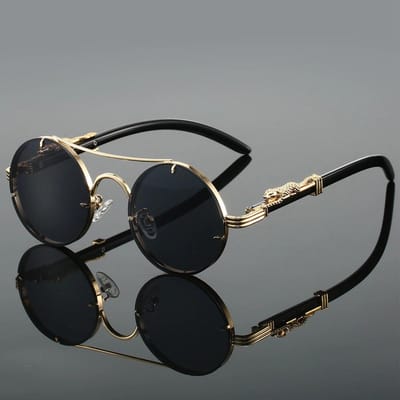 Unisex Vintage Ronde Zonnebril Mannen Mode Dubbele Brug Meerkleurige Glazen Dames Retro Trendy Luxe Design Zonnebrillen