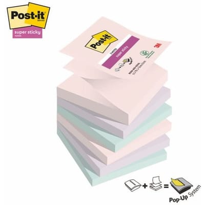 Post-it® sticky notes Super Sticky Z-Notes R330-6SS-SOUL, B 76 x D 76 mm, PEFC® papier, gekleurd, 6 pads, 90 vellen/pad