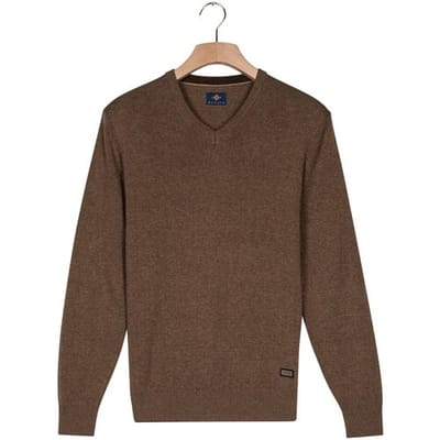 Baileys Trui V-Neck Cotton Allover Fine Texture Two-Tone Taupe / male