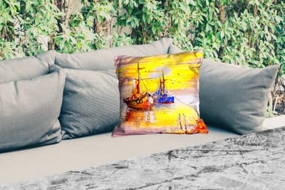Buitenkussen - Schilderij - Boot - Water - Olieverf - 45x45 cm - Weerbestendig