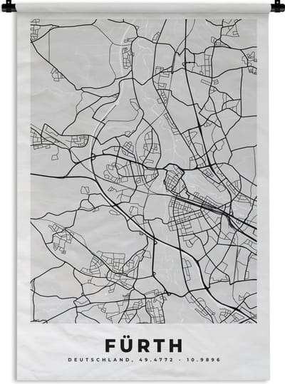 Wandkleed - Wanddoek - Duitsland - Plattegrond - Kaart - Fürth - Stadskaart - 120x180 cm - Wandtapijt