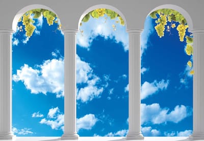 Fotobehang Sky Blue Pillars Arches | XL - 208cm x 146cm | 130g/m2 Vlies