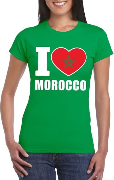 Marokko supporters kleding t-shirt - voor dames - groen - met vlag kleuren print - korte mouwen S