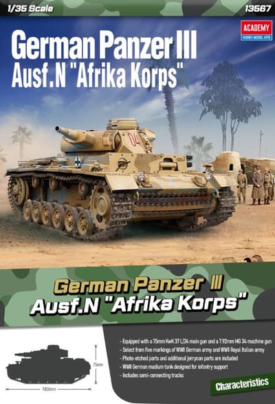 Academy Modelbouwpakket Militaire voertuigen - 13567 Panzer III Ausf. N Afrika Korps WWII - Duitse Tank Plastic - 1:35 - Modelbouw