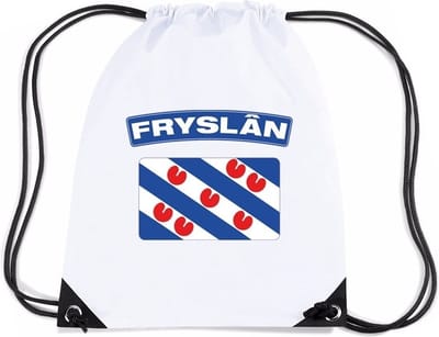 Friesland thema sporttas - nylon rijgkoord rugzak - wit met vlag print - supporters - 11 liter - 45 x 34 cm