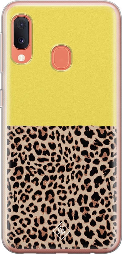 Casimoda® hoesje - Geschikt voor Samsung A20e - Luipaard Geel - Backcover - Siliconen/TPU - Zwart