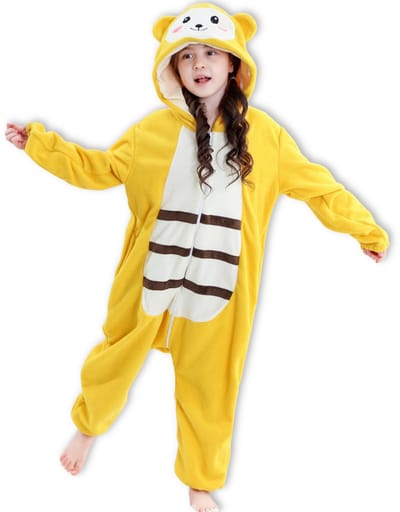 BoefieBoef Dieren Onesie Bij voor Kinderen 9-12 Jaar – Pyjama Dieren Verkleedpak – Warme Flanel Jumpsuit met Capuchon – Knuffelpak & Huispak – Zwemles – Carnaval, Halloween & Sinterklaas Cadeau – Jongens & Meisjes - Geel Hommel