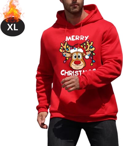 Bovista Kersttrui - Heren - Foute Kersttrui - Christmas Sweater - Cartoonprint - Kerst Sweater - Christmas Jumper - Hoodie - Rood - XL