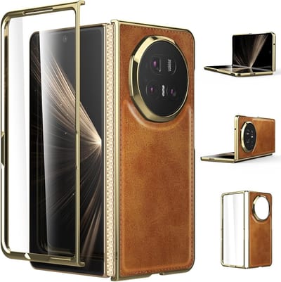 Ultra Dun PU Leren Hoes voor Honor Magic V5, Hard Polycarbonaat Bumper, Geïntegreerde Schermbeschermer, Geel
