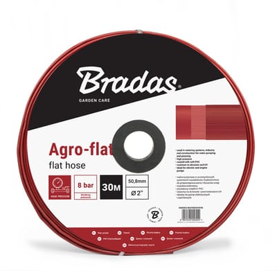 Bradas Platte Slang 3 Inch 50m - IRRIGATION AGRO-FLAT 7 Bar - Waterpomp Slang 75mm - Industriële en Beregening Slang Rood