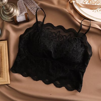 Haut Bralette Camisole Rembourré Crop Top Lingerie Sexy Débardeur Dentelle Camisoles pour Femmes Mode Noir Blanc Bretelles Camisoles Hauts de Nuit XL noir