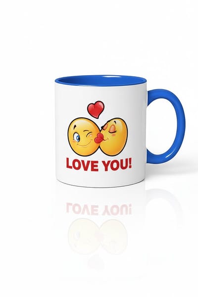 Mok 'Love You!' met Kussende Emoji's en Hart - Perfect Liefdescadeau