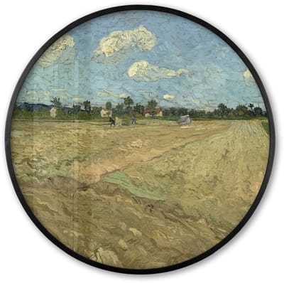 Poster in lijst Rond - Fotolijst 60x60 cm - Posters - Geploegde akkers - Vincent van Gogh - Ronde posterlijst zwart - Decoratie - Wanddecoratie woonkamer - Muurdecoratie slaapkamer