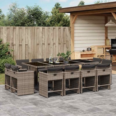 vidaXL - 13-delige - Tuinset - met - kussens - poly - rattan - grijs
