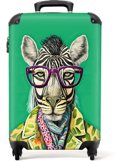 NoBoringSuitcases.com® - Handbagage koffer lichtgewicht - Reiskoffer trolley - Zebra - Bril - Hippie - Bloemen - Dieren - Reis rolkoffer met wieltjes - Cabin koffertje klein - Carryon valies - Harde bagagekoffer - Past binnen 55x40x20 en 55x35x25