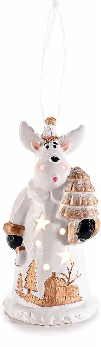 Kerstrendier met Kerstboom – Kerstdecoratie met LED Licht - Keramiek - Ø 5,5 x 11,5 cm - Kerstbal
